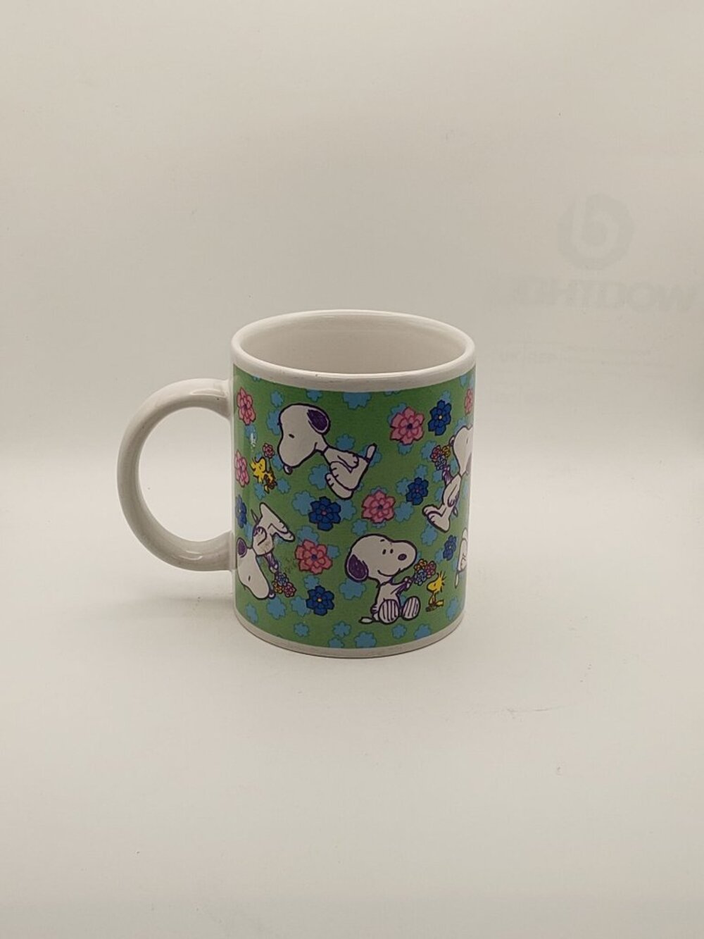 Peanuts Snoopy & Woodstock Ceramic Coffee Mug Stop To Smell The Flowers Green